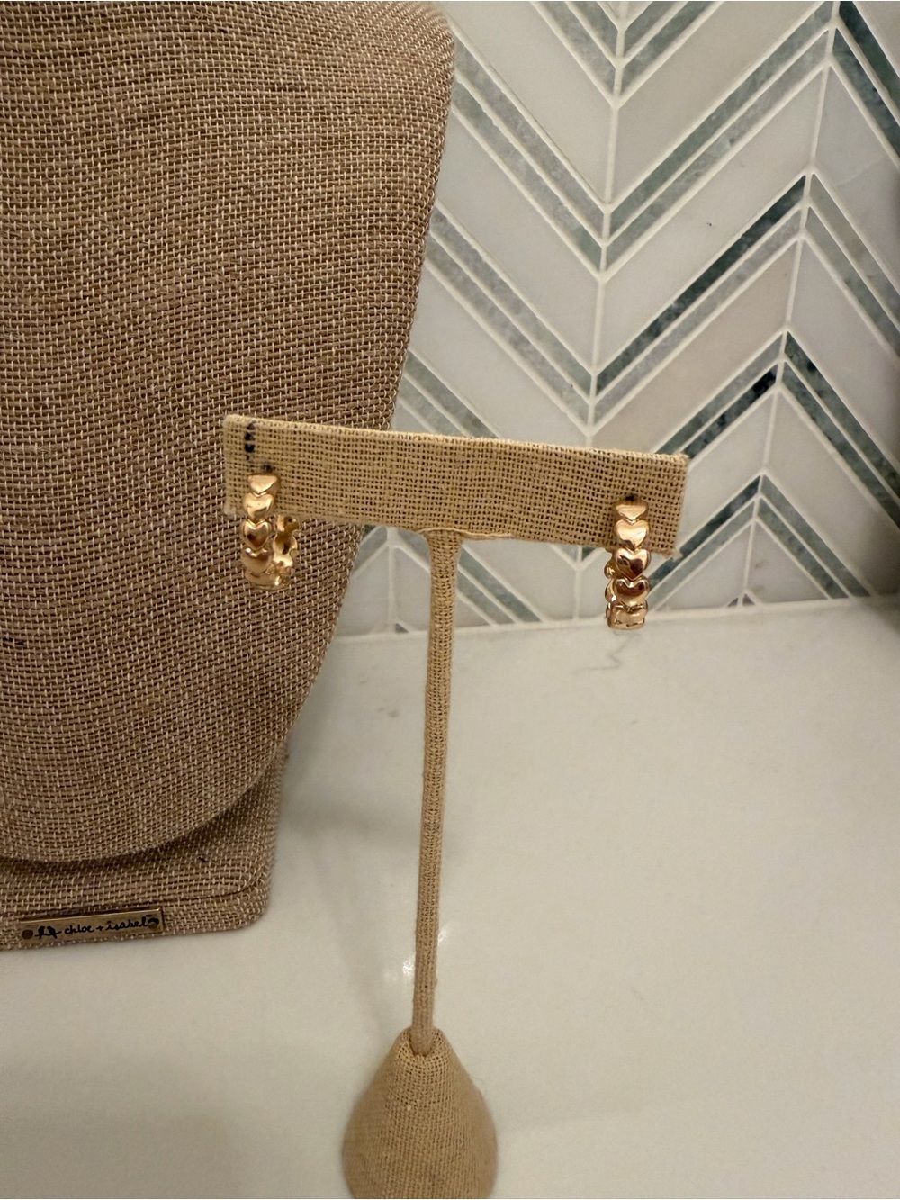 Gold Heart Link Small Hoop Earrings